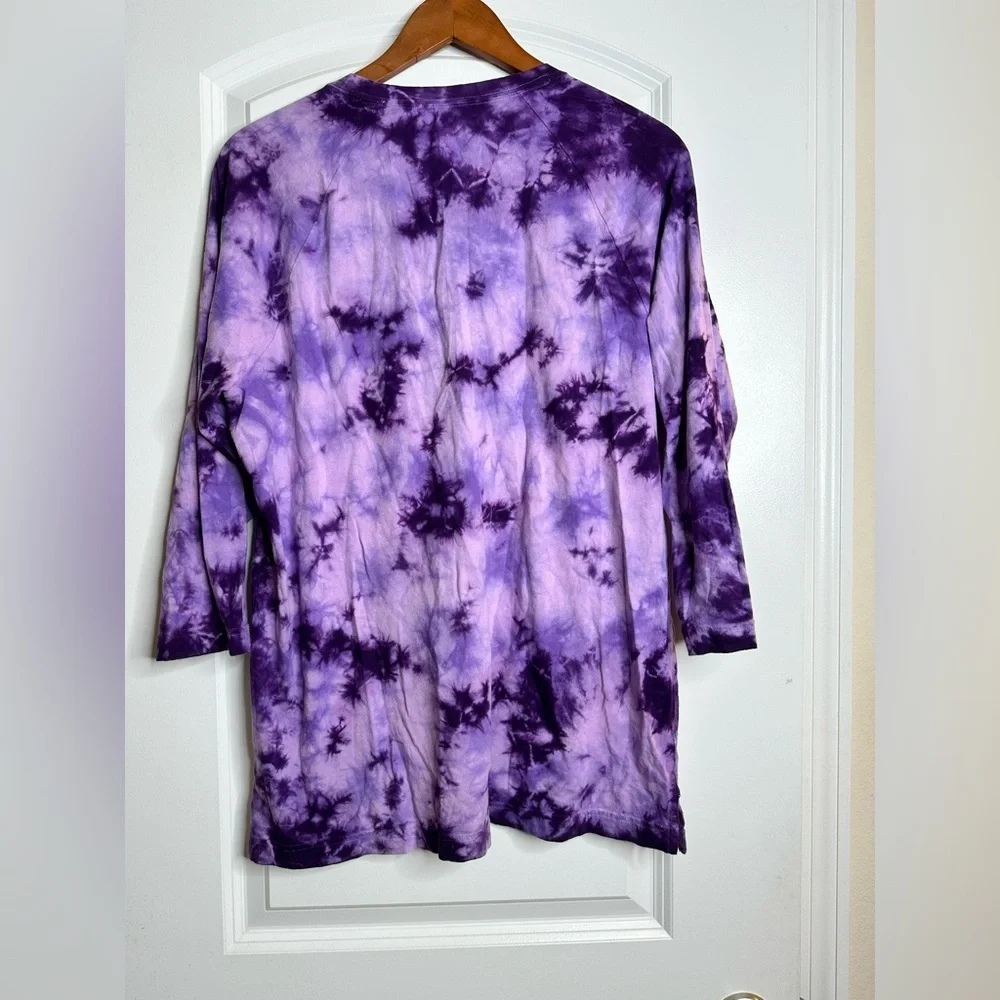 Victoria Secret Oversized Purple Tie-Dye 3/4 Sleeve Retro Tee  Y2K Relaxed Fit - Picture 3 of 9
